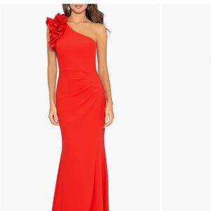 Xscape Vibrant Red One-Shoulder Gown